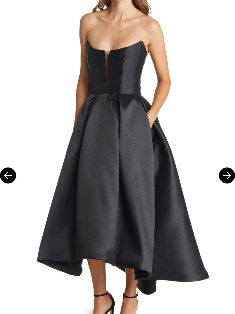 Amsale Strapless Black Satin High-Low Evening Dress